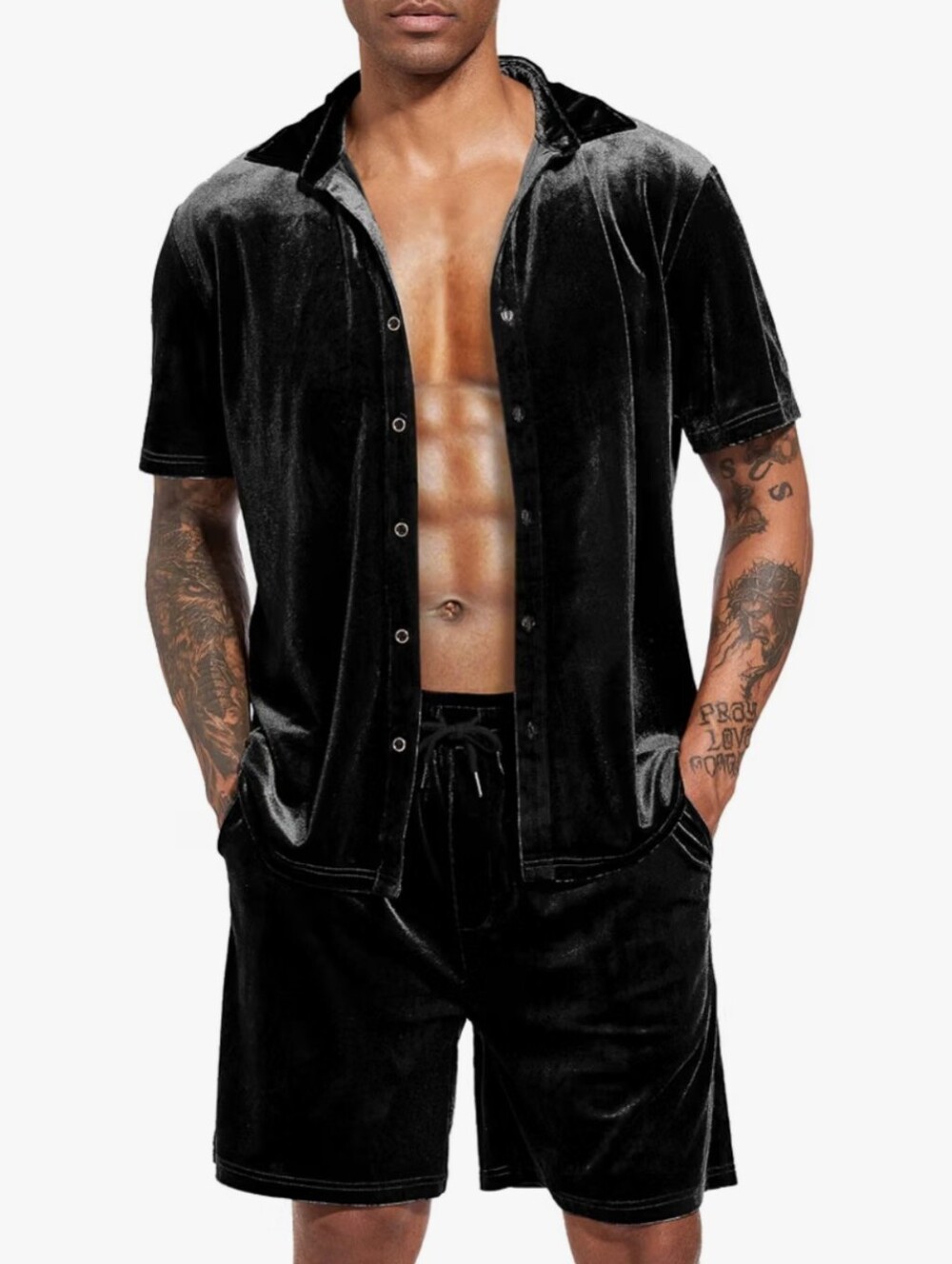 Men Summer Casual Short Sets Velvet 2 Piece Outfits Tracksuit